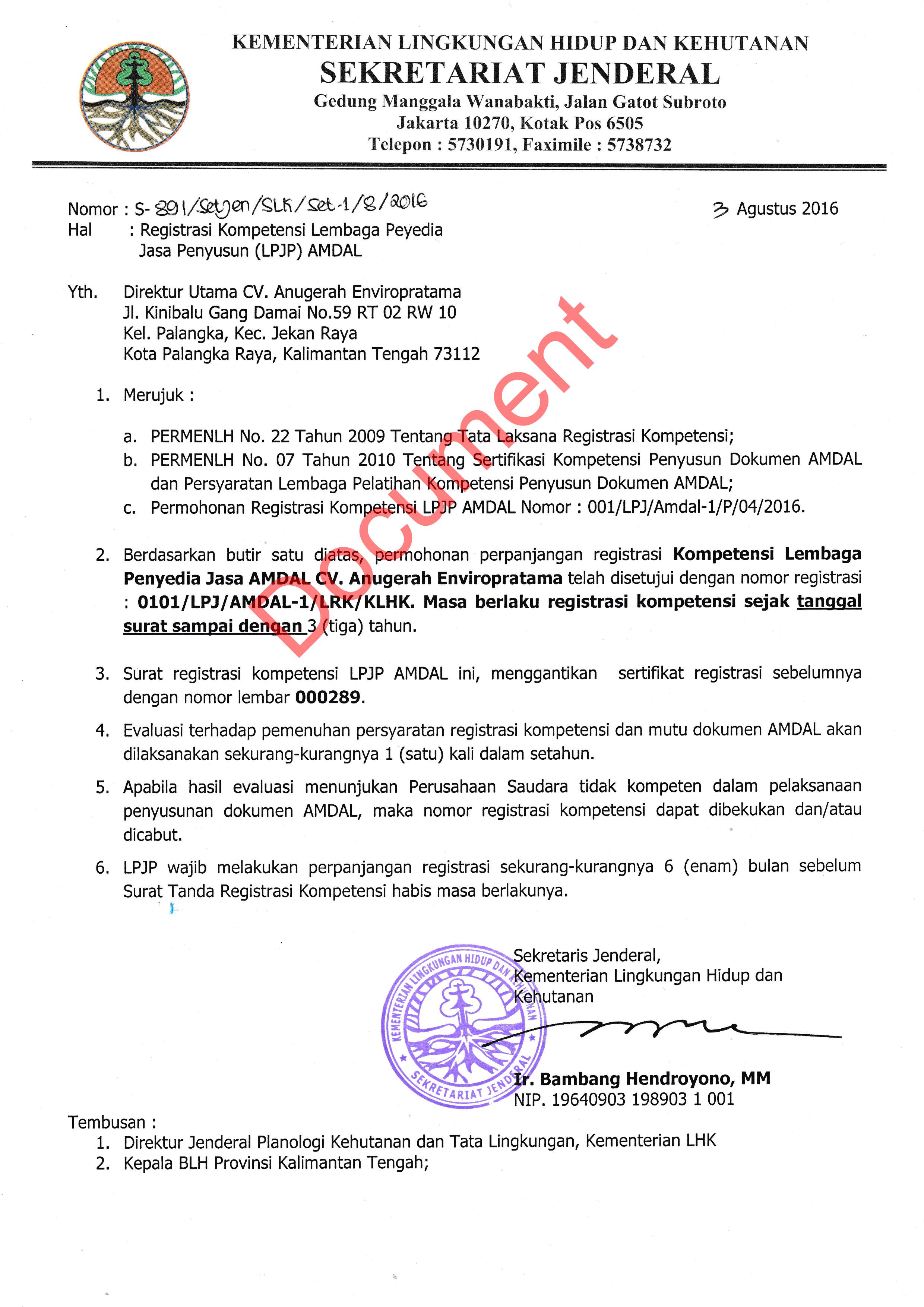Sertifikat Lembaga Penyedia Jasa Penyusun Lpjp Amdal